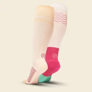 Women's Compression Grip Socks 2-Pack, Mix Orange Cream Pink Green