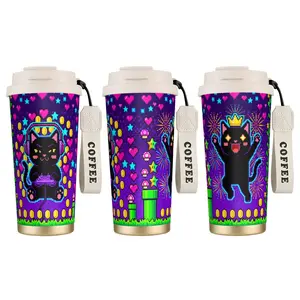 1pc Pixel Cat Gamer Coffee Cup Cute, Fun, Kawaii, Portable Dual Drink Thermos Cup, Insulated Cold Water Cup, Suitable for Hot And Cold Beverages, Ideal for Men And Women, Gamers, Streamers, Outdoor, Gaming Fan Gifts