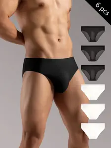 6Pcs Men's Seamless 3D Fashion Triangle Brief Underwear, Ice Silk Quick-Dry Breathable, Medium Stretch Nylon, Plain Design, Sizes S-Xxxl