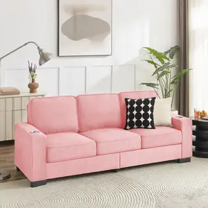 Aobtkel® 83.86" Snowfleece Fabric 3-Seater Modern Compressed Fluffy Pink Sofa Set, Durable Longlasting Expandable Indoor Furniture for Living Room, Bedroom, Durable Sofa Sets, Expandable Sofa Sets