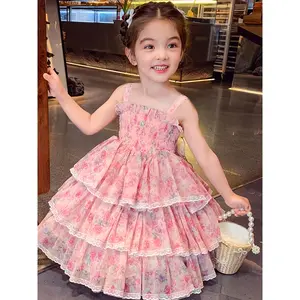 Girls' Summer Sleeveless Dress, Stylish Back-To-School Outfit, Patchwork Layered Casual Floral Dress