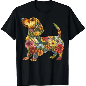 100% Cotton Floral Dachshund Cute Pet Dog Animal Lover Doxie Mama Women T-Shirt