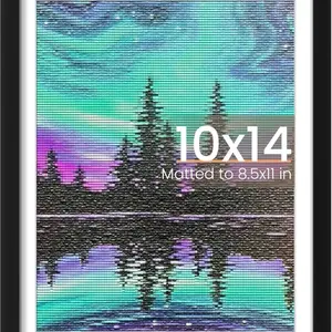 Picture Frame 10x14 Display Pictures 8.5x11 with Mat or 10 x 14 Without Wall Hanging Diamond Frames Black 1 Pack