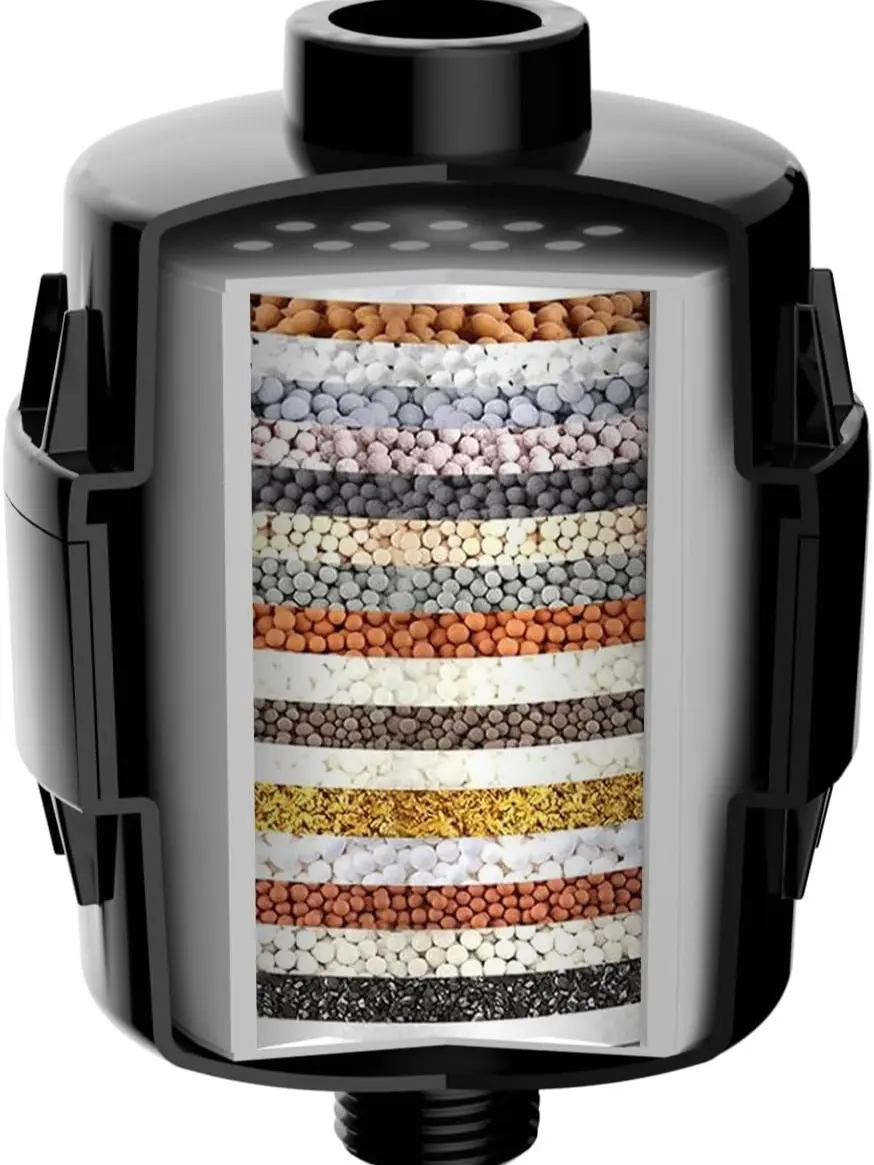 20 Stage Shower Filter for Hard Water, Remove Chlorine Heavy Metals and other Impurities, Improve Skin Hair, Fit Most Handheld Showerhead Fixed Rainfall (Matte Black)