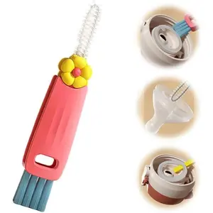 2024 Upgraded 3 in 1 Cup Lid Cleaning Brush, Portable Multifunctional Crevice Cleaning Brush Tool Set for Baby Bottle Gap Tight Spaces, Rotatable Cup Lid Cleaner