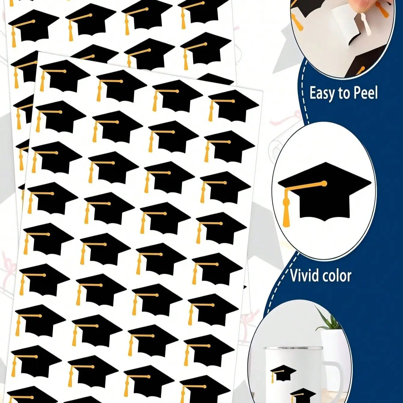 10 Sheets/360Pcs Black Gold Graduation Hat Stickers – Self-Adhesive DIY Label Stickers for Graduation Party Decor, Gift Bag Sealing, Envelope & Holiday Celebration Supplies