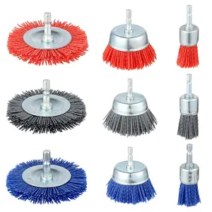 9 Pack Nylon Filament Abrasive Wire Brush Wheel & Cup Brush Set, Nylon Brushes for Drill with 1/4"Hex Shank for Removal of Rust  -80 Grit, 120 Grit, 240 Grit