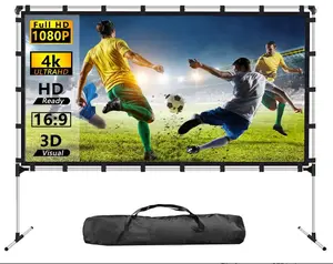 100 Inch & 120 Inch Foldable Portable Projector Screen with Stand, 16:9 HD 4K Double Sided Projection Movie Screen, Durable Steel Folding - Christmas