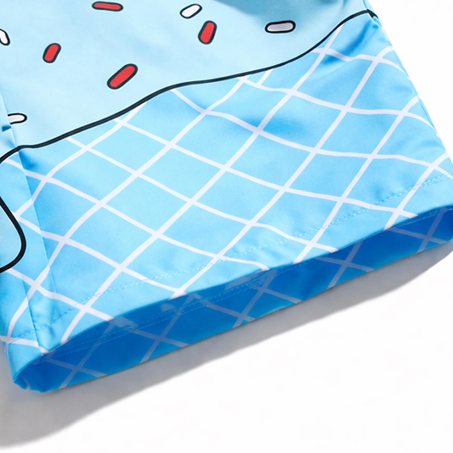 Mens Graphic Swim Trunks Y2K Ice Cream Drip Print Cartoon Beach Shorts All Over Sprinkle Doodle Elastic Drawstring Relaxed Fit Novelty Board Shorts Pop Art Streetwear Vacation Pool Party Resort Cruise Surf Water Park Festival Seaside Holiday Summer Outfit