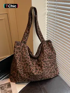 Korean Style Large Capacity Leopard Print Tote Bag, Casual Fashion Magnetic Buckle Design, Handheld Shoulder Strap, Ideal for Daily Use, Fashionable Shoulder Bag