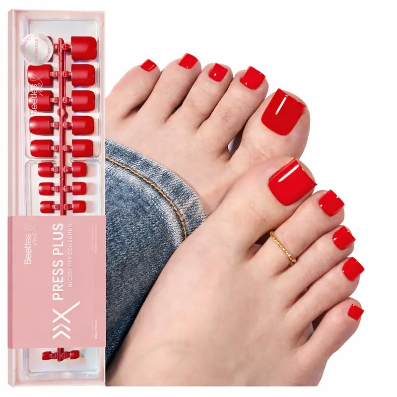 Beetles X Press Toenails - Short Square Press On Toe Nails | 150 Pcs 15 Sizes Natural Salon Quality Gel Nail Tips For Women