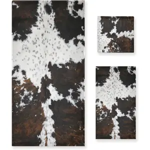 3 Piece Cow Fur Bath Towel SetMicrofiber Decorative White Black Brown Cow Print Country Farmhouse Cowhide Bathroom Towels 1 Bath Towel 1 Hand Towel for Bathroom Kitchen 1 Washcloth for Face