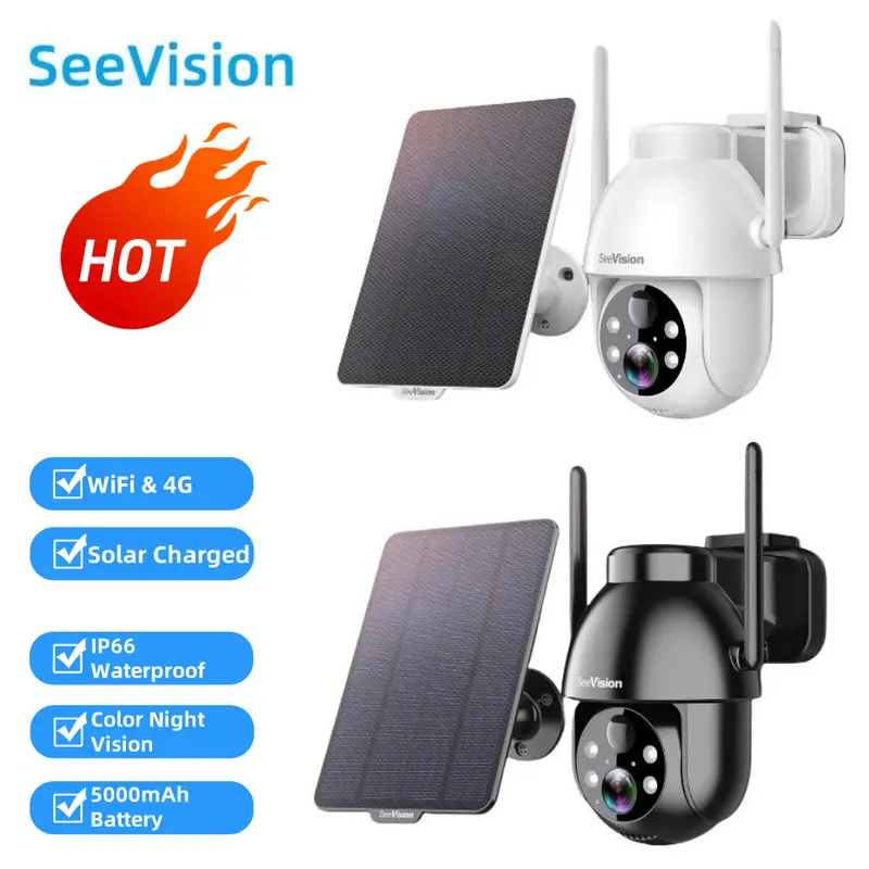 SeeVision Security Cameras Wireless Outdoor with Spotlight, Solar Charged,IP66 Waterproof,Color Night Vision,PIr Motion Detection, 1080P HD Clear Picture。5000mAh Battery last six months, Two-Way Audio Siren Alert,1 Year Warranty