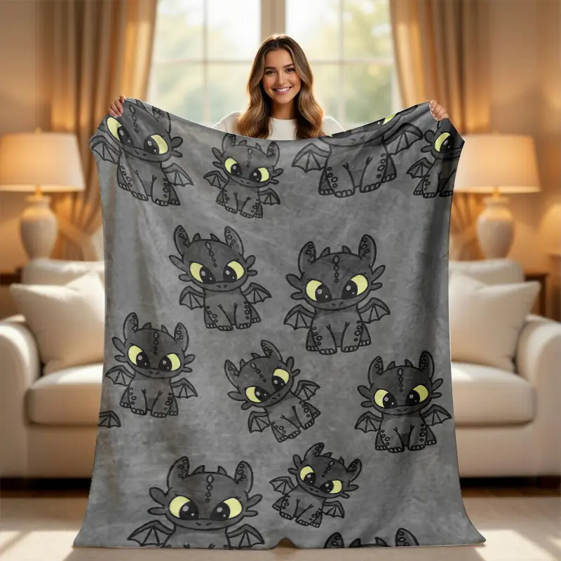 How to Train Your Dragon Toothless Print Fleece Throw Blanket - Unisex Polyester Soft Flannel, Movies & TV Inspired Bedding, Cozy Nights Home Decor, Gift for Film Fans