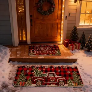 ‌2-Piece Red Cloth Christmas Kitchen Carpet Farmhouse Truck Design Perfect for Kitchen Bathroom Laundry Timeless Home Decor‌