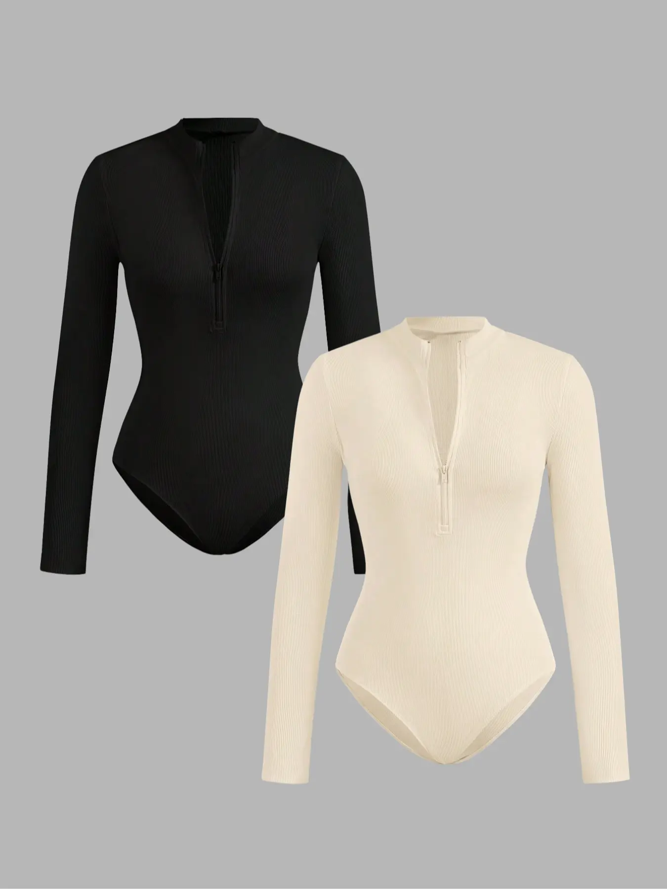 European and American elegant and versatile women's long-sleeved slim one-piece tights, chest zipper design, essential clothing for all occasions Bodysuits
