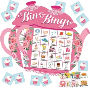 39Pcs Tea Party Bingo Game for Adults 24 Players Floral Teapot Shape Bingo Cards with Reward Stickers for Family Friend Student Large Group Activities Garden Bridal Wedding Holiday Party Favors