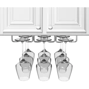 Under Cabinet Stemware Rack Organiser Mount Shelf - Hanging Organizer for Up to 9 Pieces of Glassware Storage