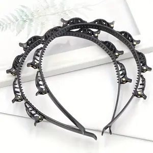 2pcs Elegant Vintage-Inspired Multi-Layer Hollow Braided Hair Bands with Golden Accents – Black Plastic Hair Accessories for Women, Perfect for Daily Styling, Casual & Work Outfits, Work Headband |     Vintageinspired Accessory |     Fashionforward Access