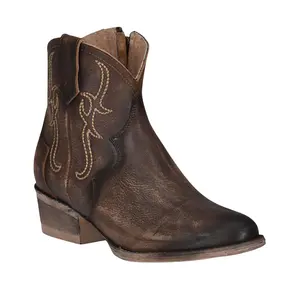 Circle G Women's Embroidered Tobacco Fashion Booties Round Toe - Q5161