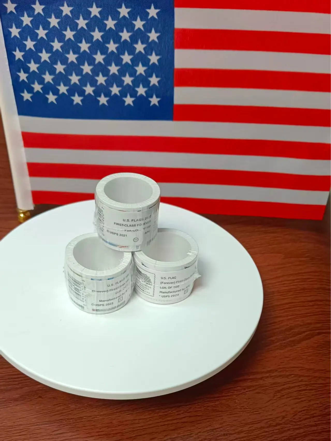 1 Roll 2023-2025 US Flag Print BOPP Shipping Tape Waterproof Strong Acrylic Adhesive Tape for Logistics Office Household Packaging