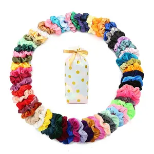60 Pcs Soft Velvet and Satin Scrunchies for Girls and Women - Silk Elastic Hair Ties and Accessories With Gift Bag