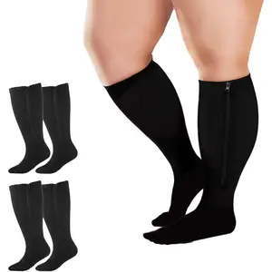 2 Pairs Wide Calf Compression Socks Plus Size with Zipper for Overweight Women Men