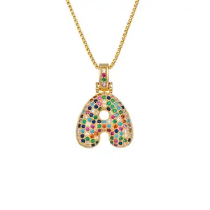 14K Gold Plated Summer-Inspired Colorful Bubble 26 Letter Necklace Micro-Zirconia Sparkles Brilliantly Silver Unique Everyday Fashion Design Early Autumn Jewelry Elegant Layering Women's Anniversary Gift DIY Pendant Creative