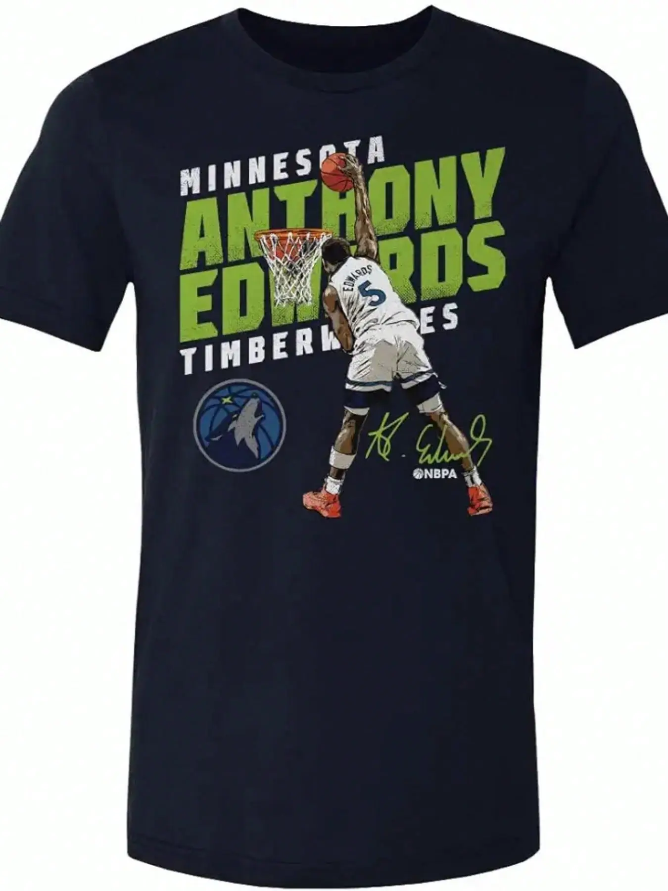 Women's Basic Cotton Comfortable Short-Sleeve Loungewear T-Shirt, 500 LE-VE Design - Anthony Edwards Minnesota Timber-Wolves Portrait Print