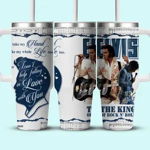 Elvis Presley 40oz Tumbler, Vintage Rock & Roll Fan Stainless Steel Cup, Music Legend Insulated Travel Mug