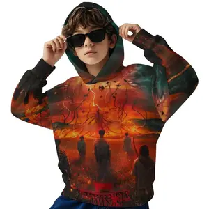 Stranger ThingsKids' Hoodie Pullover, Long Sleeve Relaxed Fit Sweatshirt in Soft Material -Sweaters Pullover with Pocket Girls Boys D1229-023