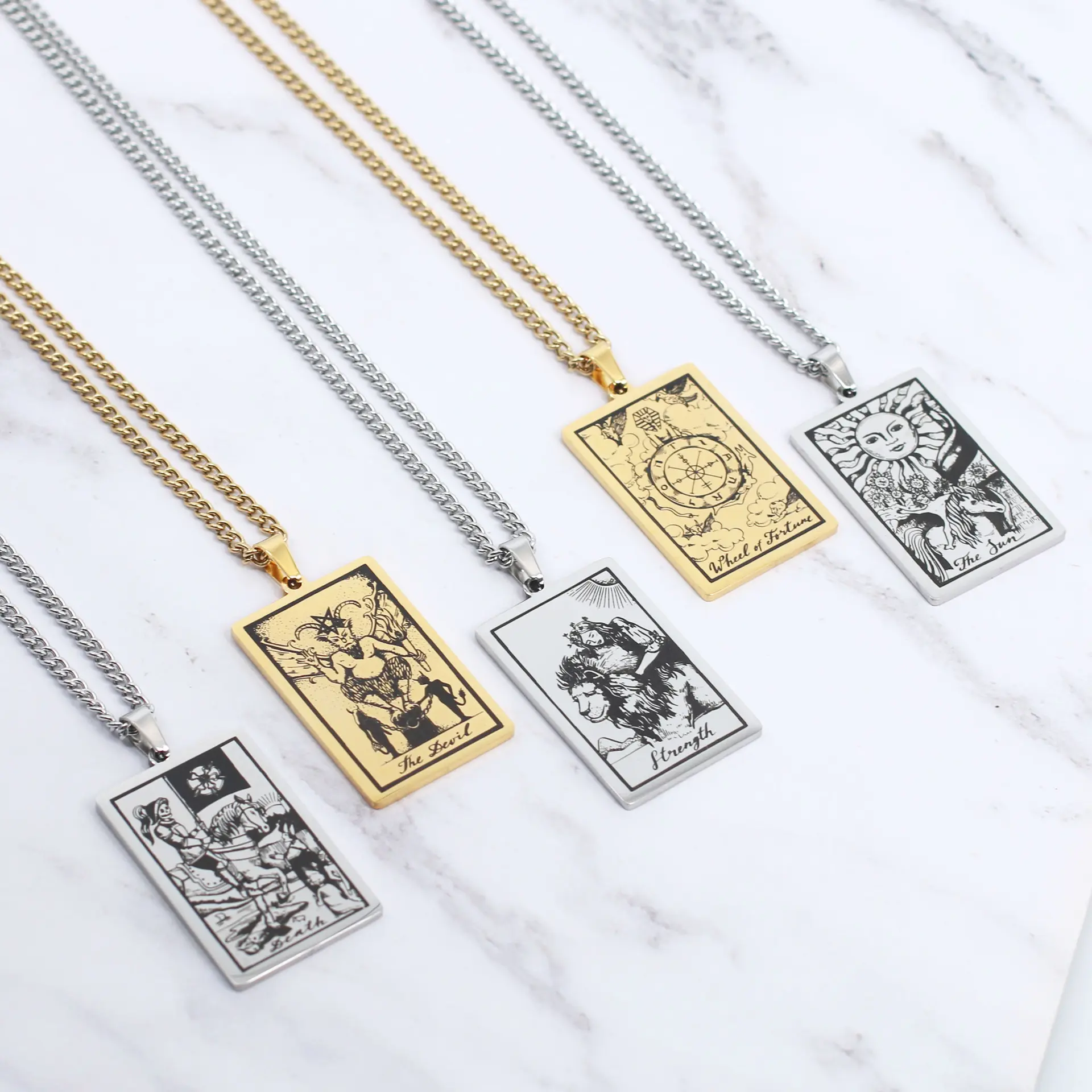 Retro necklace 22 Tarot Cards Necklace Rectangular Pendant Sweater Chain Necklace for men and women