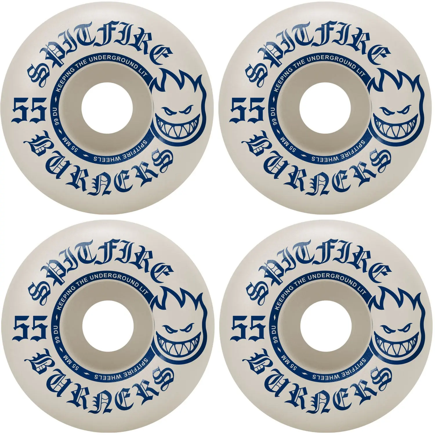 Spitfire Skateboard Wheels Burners 55mm 99A White/Blue