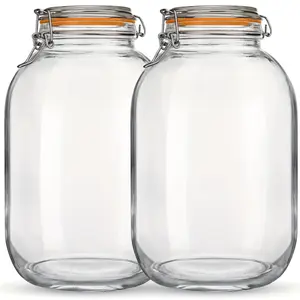 Glass Jars with Airtight Lids, 2 Pack - 1 Gallon Wide Mouth Storage Mason Jars with Hinged with 1 Replacement Silicone Gaskets for Fermenting, Canning, Preserving