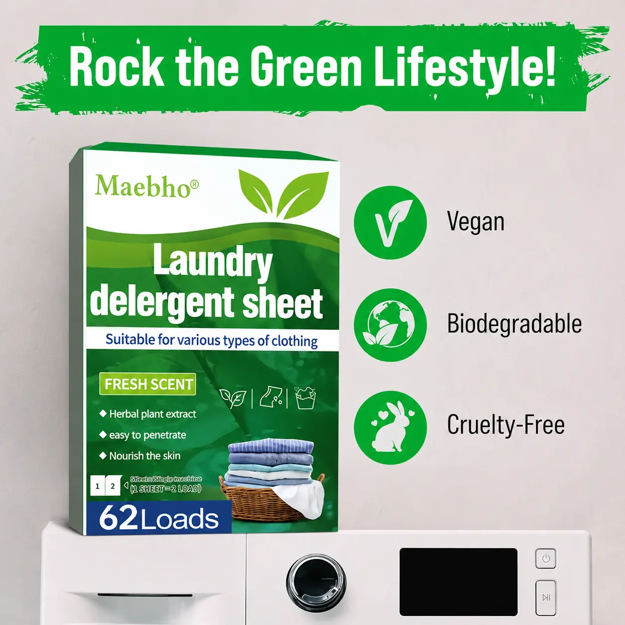 Laundry Detergent Sheets, 62 Loads Eco Friendly Laundry Sheets, Travel Size Dissolvable Laundry Soap Sheets, Plastic Free Washer Detergent for Home & Travel