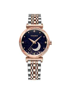 Women's Rose Gold Starry Sky Dial Alloy Watch, Waterproof Analog Quartz Bracelet Watch, Casual Style, Buckle Closure, All Seasons