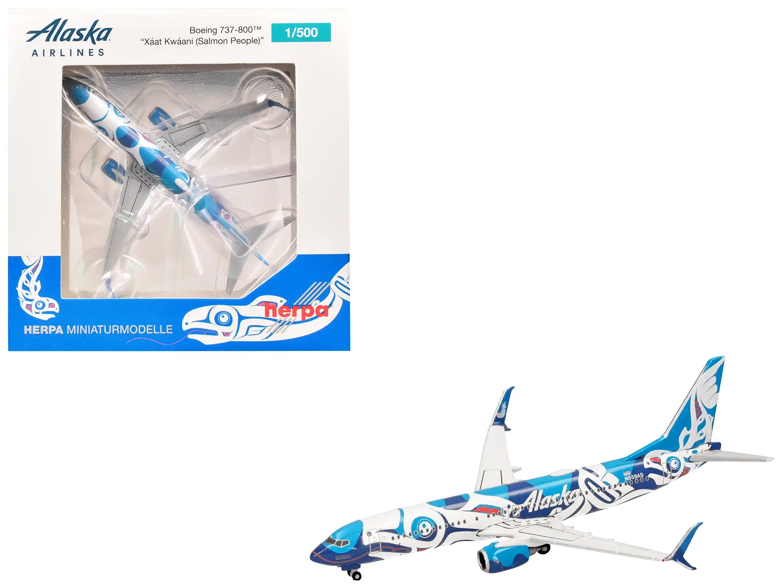 Boeing 737-800 Commercial Aircraft "Alaska Airlines" (N559AS) Blue and White 1/500 Diecast Model Airplane by Herpa