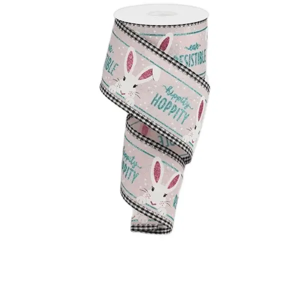 2.5" x 10yd Peeking Bunny Ribbon with Gingham Edge – Powder Pink