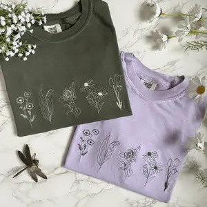 Embroidered Wildflower T-shirt, Camping T-Shirt, Embroidered Granola Girl Shirt, Nature Lover Gift, Embroidered Floral Sweatshirt Casual Tshirt