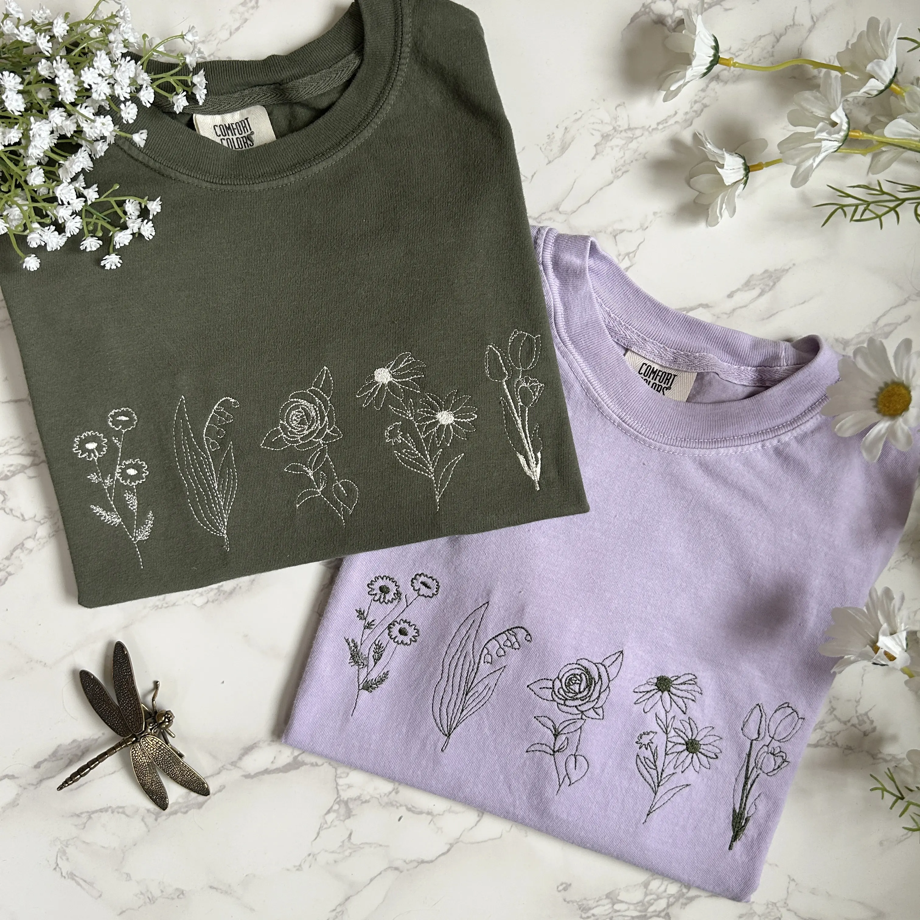 Embroidered Wildflower T-shirt, Camping T-Shirt, Embroidered Granola Girl Shirt, Nature Lover Gift, Embroidered Floral Sweatshirt Casual Tshirt
