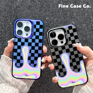 Fine Case Co. Retro Checkerboard Wave TPU Phone Case with Trippy Aesthetic Design Shockproof for iPhone 17 Pro Max 16 Pro Max 15 Plus 14Pro 13 12 11 XS Max XS XR & Samsung Galaxy S25 Ultra Plus