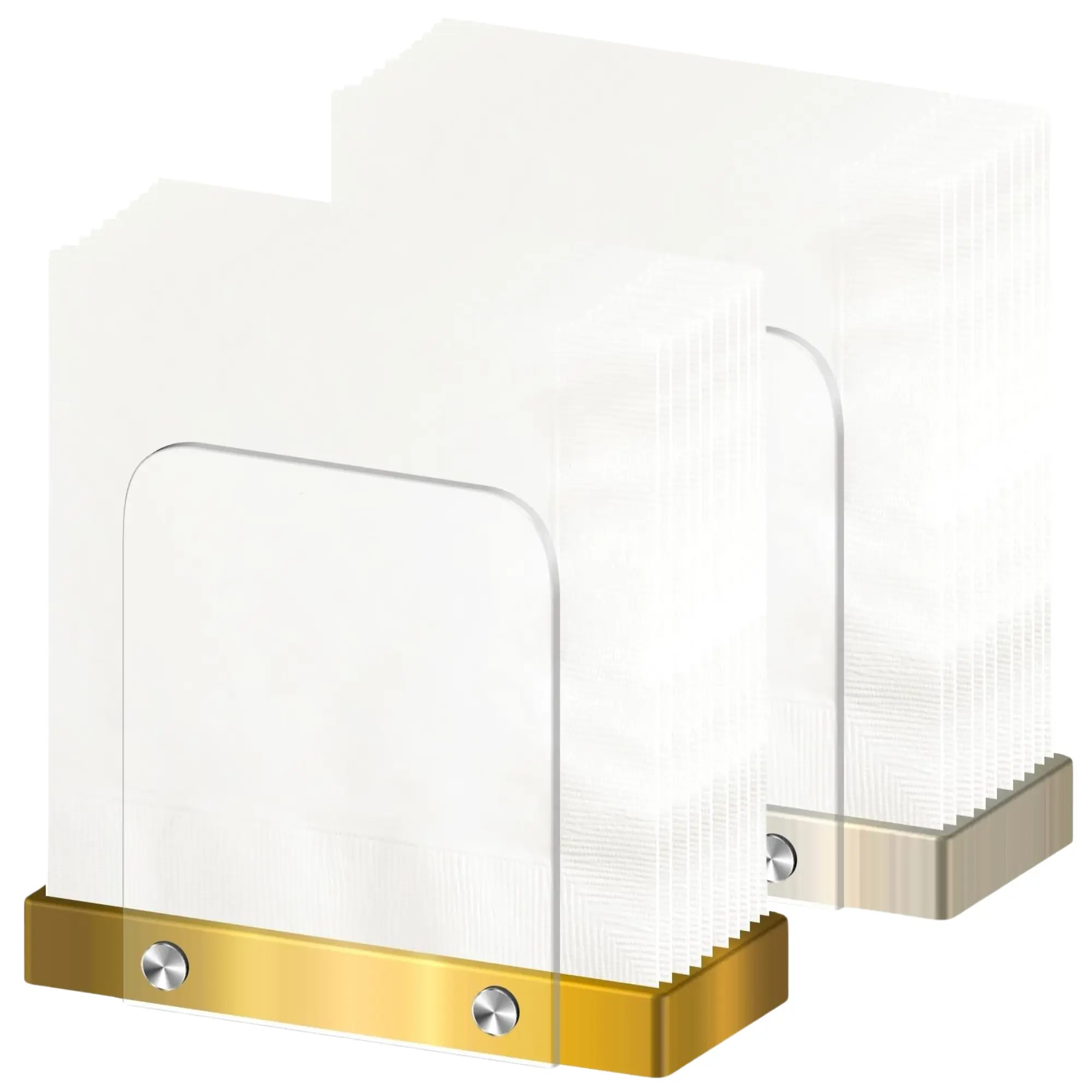Modern Napkin Holder for Kitchen & Dinning Tables - Clear Acrylic and Steel Base for Kitchen & Dining Room Decor - Gold or Silver