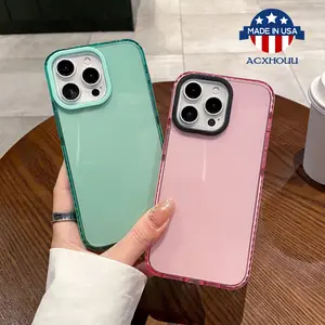 Dopamine Candy Color Case for iPhone 16 15 14 13 12 11 Pro Max | Aesthetic Jelly Look, Transparent Soft Cover with Big Camera Bumper – Black Pink Purple Green