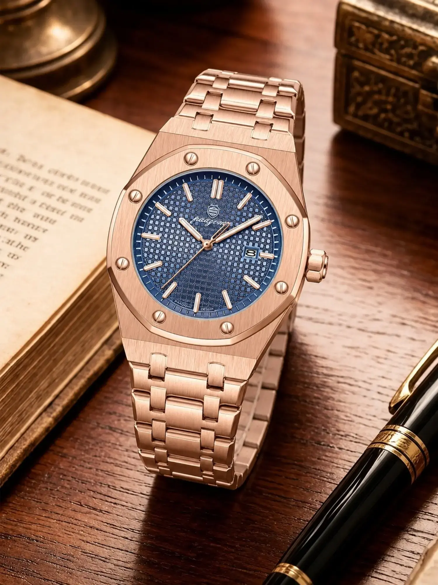 LuxTick　Luxury Men's Watch with Luminous Hands, Blue Dial, Date Display, 30m Waterproof, Stainless Steel Strap, Perfect Gift for All Occasions, Stainless Steel Wristwatch, Water Resistant Watch, Waterproof Watches