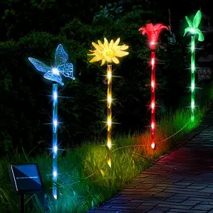 4-Pack Acrylic Solar Outdoor Lights, 8 Lighting Modes, Decorative Outdoor Lighting, Waterproof Garden Decor, Patio, Planter, Pathway Lamps, Mixed Colors, Outdoor Solar Led