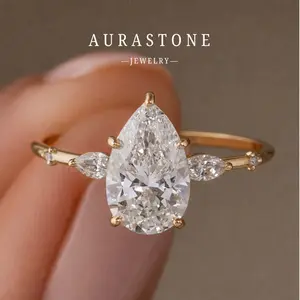 【#109PR】2-carat Moissanite S925 silver ring for women, petal-shaped teardrop design, engagement ring.