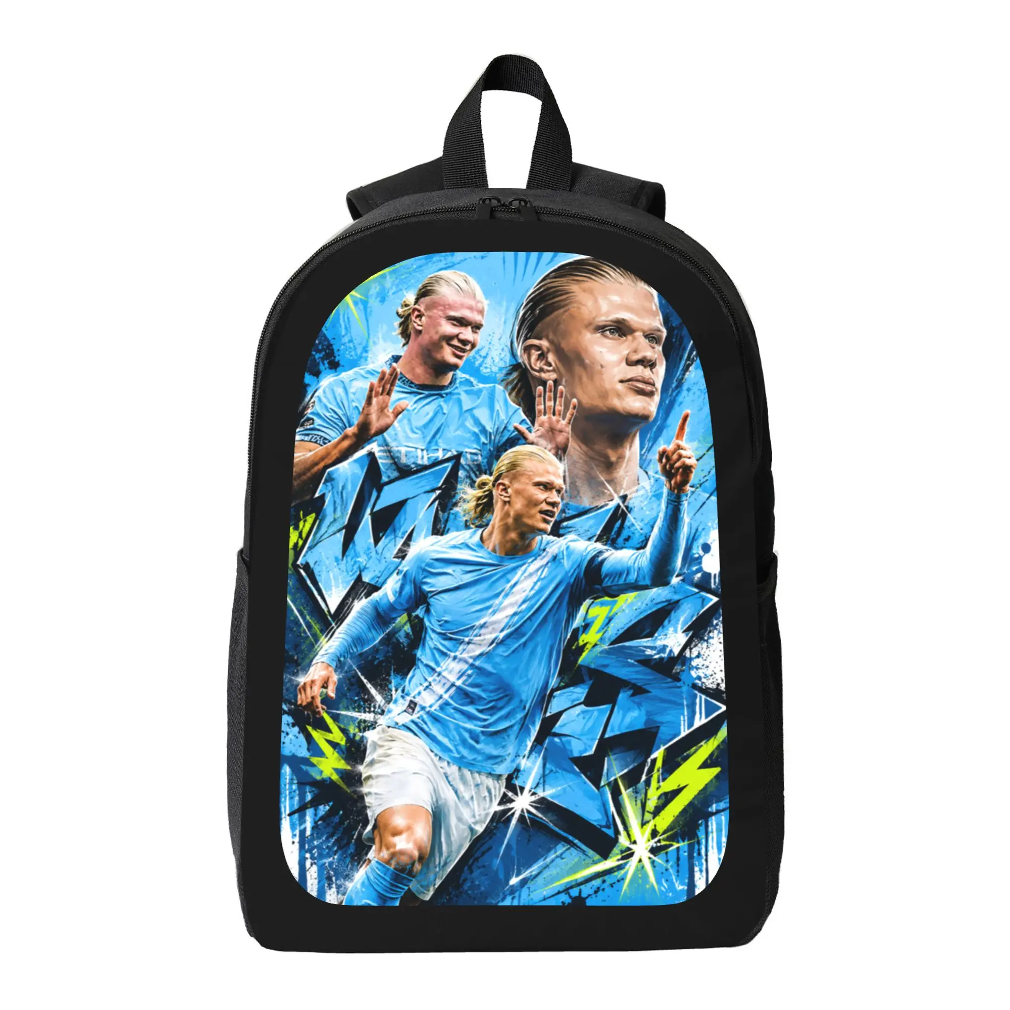 Soccer Player Backpack for Boys and Teens, 17 Inch Sports School Bookbag with Blue Football Graphic, Lightweight Travel Daypack with Breathable Padded Straps, Side Mesh Pockets and Large Capacity for School, Gym and Trips,Sports Outdoor Shoulder Bag