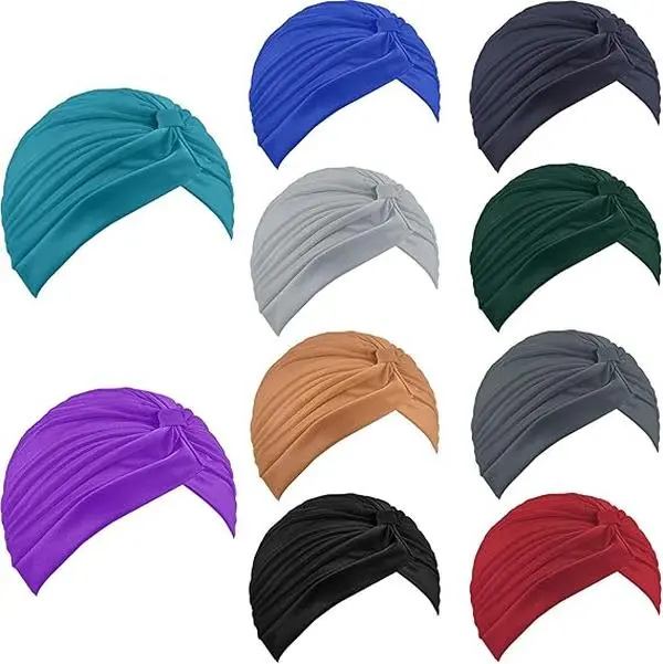 Women's 10-Pcs Multicolor Twist Head Scarves - Stretchy Twisted Pleated African Turbans, Multi-Use Wraps Head Scarves for Chemo Cancer Coverage (Fashion Accessory)
