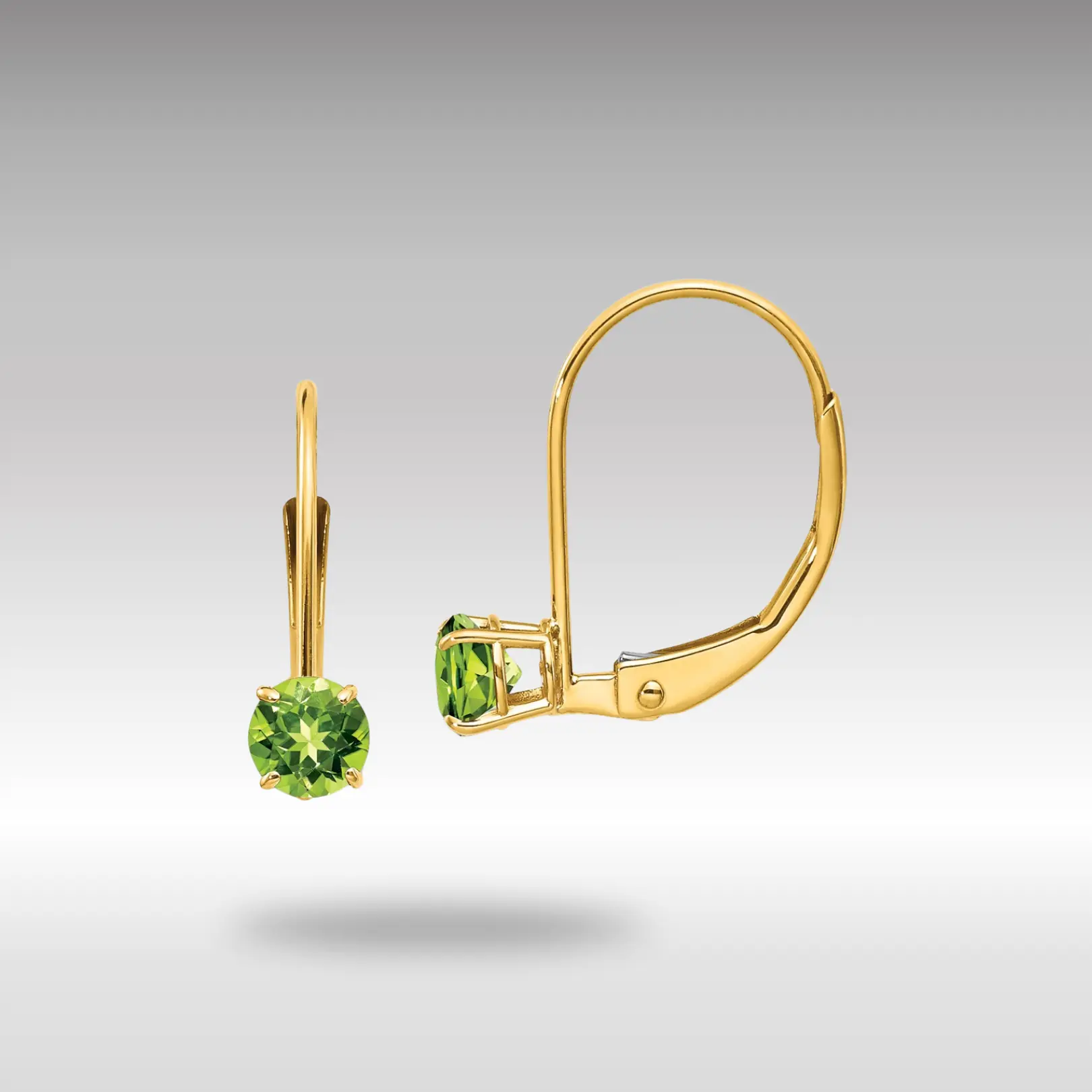 14K Gold 4mm Round August/Peridot Leverback Earrings Model-XBE80
