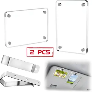 2Pcs Car Picture Holder for Sun Visor – Magnetic 2.4"x3.5" Car Visor Photo Clip, Horizontal & Vertical Photo Display, Wallet-Size Clear Acrylic Car Picture Frame Automotive Accessories for Polaroid Go and Instax Mini,Gifts for,Mother's,Father's Day,